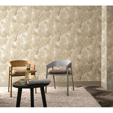 Papier peint jungle blanc - beige crème - marron feuilles M31625G 10.05 x 0.53 Mètre intisse Haute qualité Fabriqué en Allemagne (1/2)