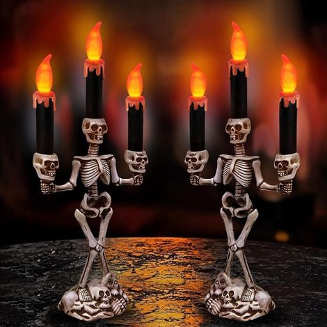 Lot de 2 bougeoirs d'Halloween - Bougeoirs LED sans flamme - Fonctionnent sur piles - Décoration de table d'ambiance - Idéal pour une fête d'Halloween (1/2)