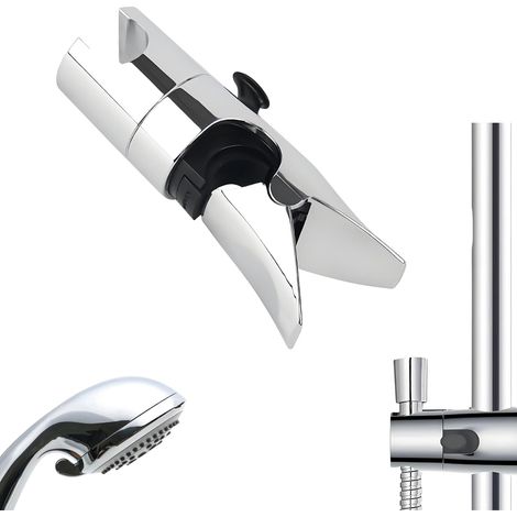 Brausehalter, ohne Bohren, für Duschstangen mit einem Außendurchmesser von 18 bis 25 mm, 360° verstellbar, silber
