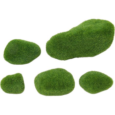 tailles de pierres artificielles en résine verte décoratives, boules de mousse, pierres recouvertes de mousse verte, décoration en fausse mousse (1/5)