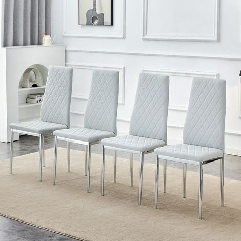 4er-Set Esszimmerstühle 38x38x98cm mit Beinen aus PU-Metall, moderner minimalistischer Stil, für Büro, Esszimmer, Wohnzimmer, Küche, Schlafzimmer, Hellgrau