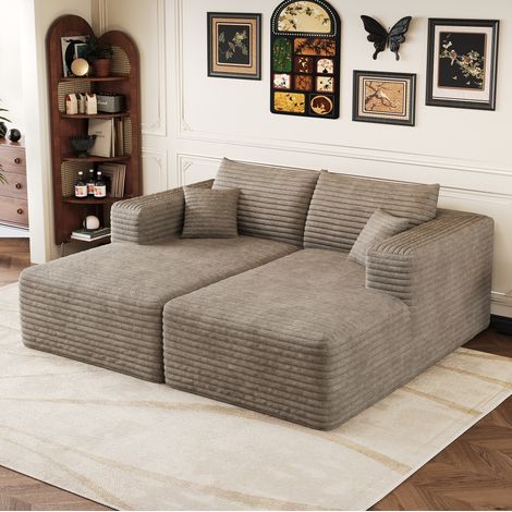 Divano modulare 180x151 cm con chaise longue reversibile, non richiede montaggio, tessuto a coste - cammello (1/5)