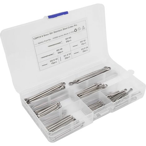 Packung mit 120 Edelstahl-Splinten, 6 Universal-Clips für Kfz-Befestigungen (1/5)