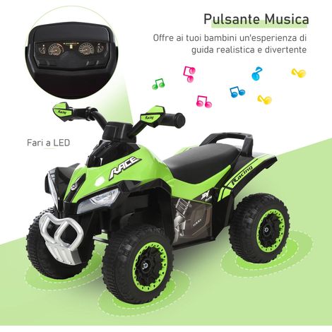 Moto à quatre roues pour enfants, adaptée aux bébés de 18 à 36 mois, à pousser manuellement, avec effets sonores, en PP et métal, dimensions 44x67,5x38 cm, verte. (1/5)