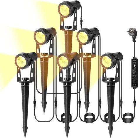 Lot de 6 éclairages de jardin LED d'extérieur avec courant, étanches IP65, avec piquet de terre, 21m lampe de Jardin avec prise, blanc chaud, éclairage de chemin, lampe de Jardin pour (1/5)