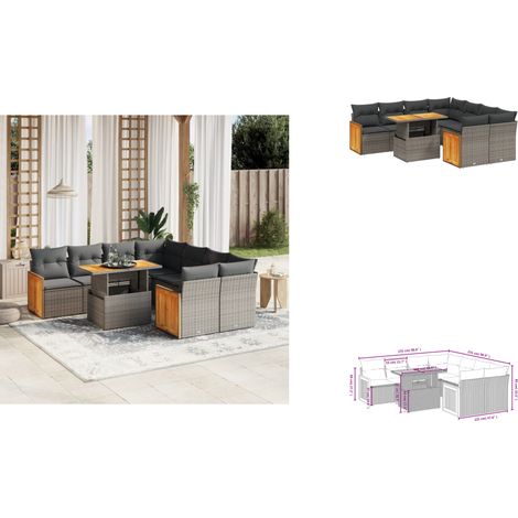 Salon de jardin 9 pcs avec coussins gris résine tressée - Salon De Jardin - Mobilier Extérieur - Set Salon - Résine Tressée - Rotin Synthétique (1/3)