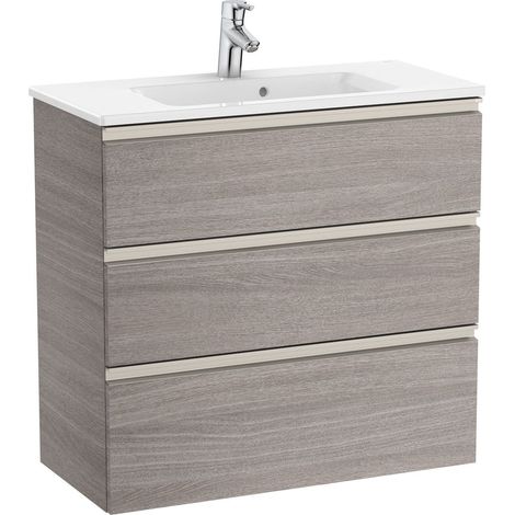Pack Unik mueble base compacto de 3 cajones + lavabo THE GAP - ROCA Color: Roble City texturizado - Medidas: 805x380x759 mm