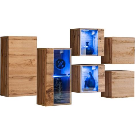 Wohnzimmermöbel-Set SWITCH SBIV im Designstil. Farbe Eiche. Mit integriertem LED-System.