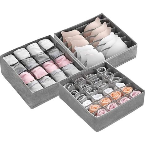 Organisateur de sous-vêtements pliable en tissu lavable, lot de 3, pour armoire. (1/3)