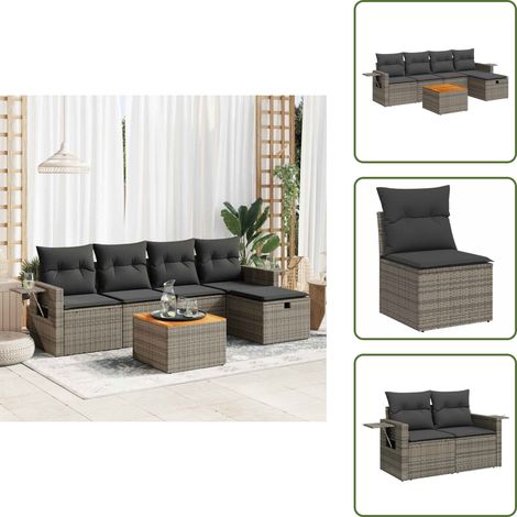 The Living Store 6-tlg. Garten-Sofagarnitur mit Kissen Grau Poly Rattan - Gartentisch (1/5)