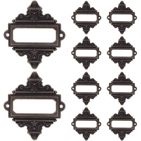 Juego de 10 (55x62 mm) Marcos para etiquetas retro, marco de metal antiguo, etiqueta de nombre vintage, tarjeta de etiqueta para muebles (1/5)