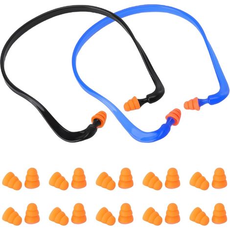 2 casques antibruit à arceau, casques antibruit à arceau pour le travail avec 10 paires de bouchons de rechange pour la réduction du bruit, 14,5 x 13 x 1 cm, noir et bleu (1/5)