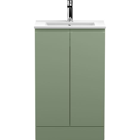 Hudson Reed Urban Floor Standing 2-Door Vanity Unit with Basin 2 Satin Green - 500mm Wide