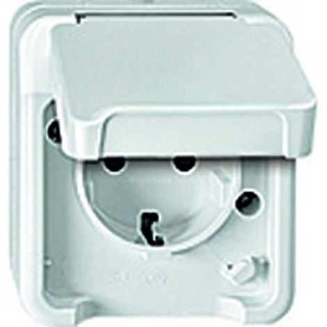 Merten 2 vie Interruttore per ambienti umidi Completo Presa schuko con coperchio ribaltabile AQUASTAR bianco polare 407