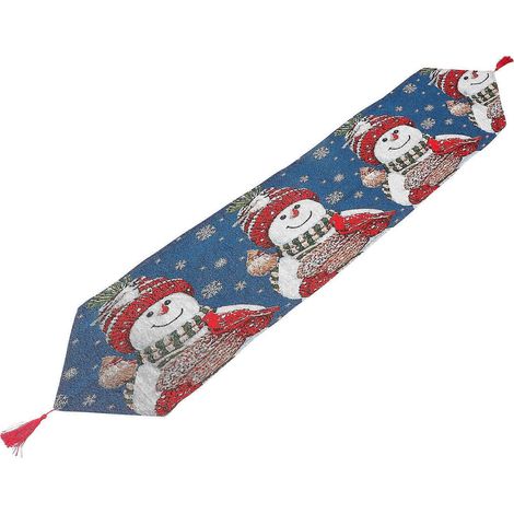 Nappe de Noël bleue décorative (1 pièce) - Chemin de table bonhomme de neige (1/5)