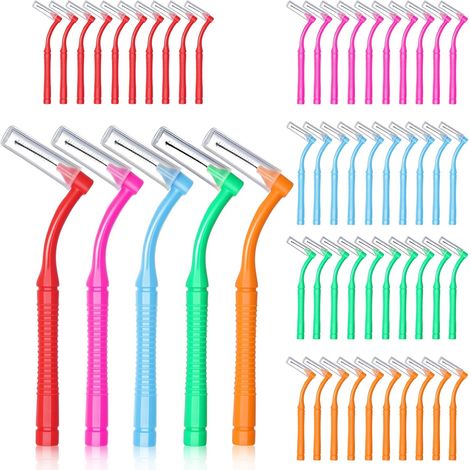Brossettes Interdentaires 5 Tailles Precises 0,6mm a 1,5mm - Brossette Dentaire en Forme de L avec Manche Antiderapant pour Appareil Dentaire et Hygiene Interdentaire (1/5)