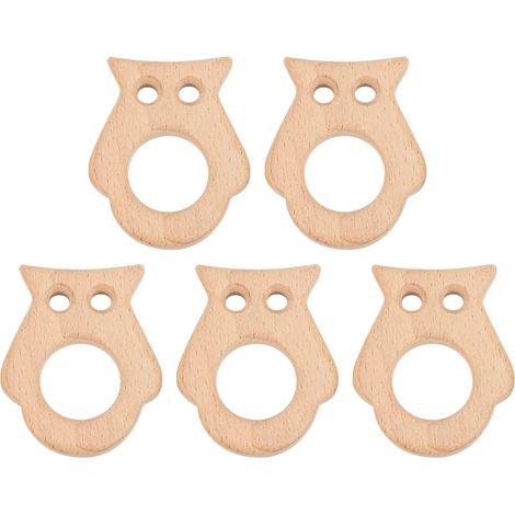 5Pcs Baby Wooden Teether Beech Safe Non‑Toxic Sturdy Cute Owl DIY Jewelry Accessories (1/5)