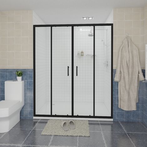 NRG Sliding Shower Door Enclosure Walk In Glass Screen Panel Matte Black Framed 1600 x 1900mm (1/5)