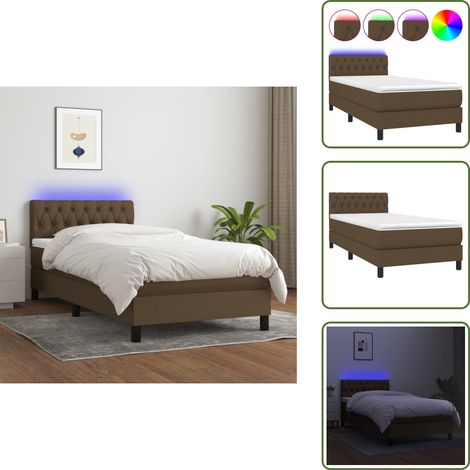 Sommier à lattes de lit matelas et LED Marron foncé 100x200 cm - Sommier Tapissier - Lit Avec Led - Matelas À Ressorts Ensachés - Tête De Lit Ajustable - Éclairage LED (1/5)