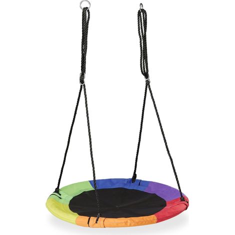 Balançoire ronde nid d'oiseau jardin surface d'assise confortable 100 x 100 cm en acier noir (1/5)