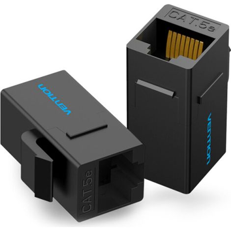 Irovami Coupleur de câble réseau CAT5, coupleur RJ45, connecteur LAN Cat5e plaqué or, modulaire Ethernet (noir) (1/5)