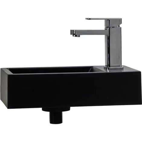 STILFORM Gäste WC Waschbecken QUARZ Schwarz Matt mit Hahnloch:Hahnloch Rechts (1/3)