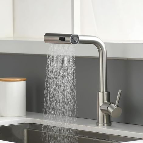 Robinet Cuisine 2 en 1 avec Douchette et Bec Mobile Mitigeur Évier Nickel Brossé Bec Rotatif 360° Pulvérisateur Détachable et Télescopique (1/5)
