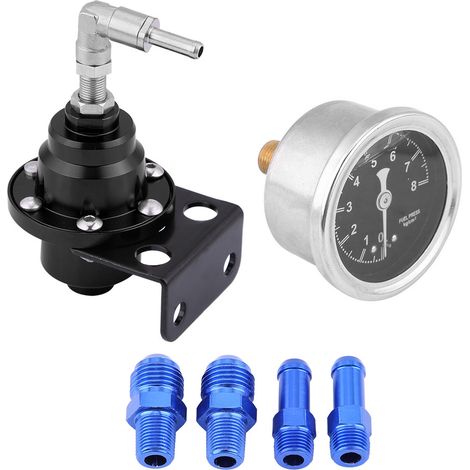 Régulateur Pression Essence Réglable 1:1 Aluminium Universel 160 psi Kit Manomètre Huile Auto Noir (1/5)