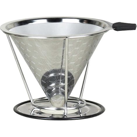 Filtre à café double couche en acier inoxydable, filtre à café en forme d'entonnoir avec support, adapté au broyage manuel du café. (1/5)