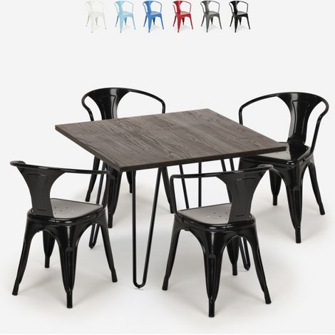 juego 4 sillas estilo mesa 80 x 80 cm diseño industrial bar cocina reims dark - Negro (1/5)