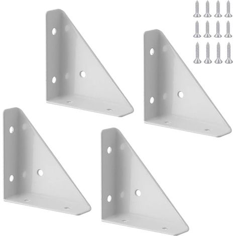 Lot de 6 équerres d'angle en L, avec vis, pour bureau et lit (blanc). (1/5)