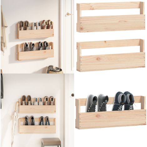 Wand-Schuhregale 2 Stk. 59x9x23 cm Massivholz Kiefer - Holz Schrank - Wand Regal - Schuhschrank - Schuh Organizer - Kiefernholzmöbel - Home & Living