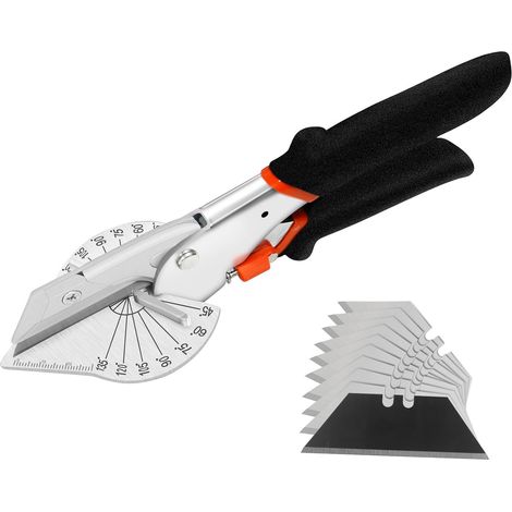 1 Cisaille à onglets, Angle 45-135 degrés, Lame acier SK5, Pour bois plastique PVC, Avec 2 lames rechange (1/5)