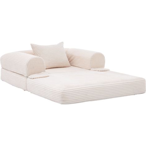 Sofá cama individual convertible de tejido beige con cojín, plegable y ahorra espacio (1/5)