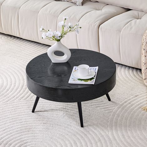Tisch Couchtisch rund aus MDF in schwarzer Holzoptik mit Metallbeinen, Ø 70 cm