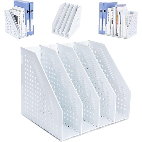 Porte-revues Pliable, Porte Revue Bureau avec 4 Compartiments Classeurs à Revues de Grande Capacité, Rangement Papier Vertical A4, Gris Clair (1/5)