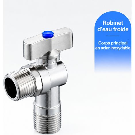 Robinet d'arrêt d'angle grand débit 1/2" inox 304 électroplaqué volant bleu 4 304 acier inoxydable 30 × 15 × 8 cm 200 g – Livraison gratuite