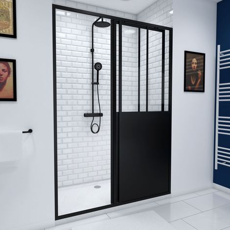 Puerta de ducha Corredera Negra mate + Plato acrílico Blanco 120x80x200 cm
