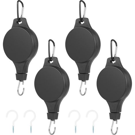Lot de 4 poulies réglables pour panier à plantes avec 4 crochets de plafond pour suspendre des paniers de plantes, mangeoire à oiseaux (1/5)