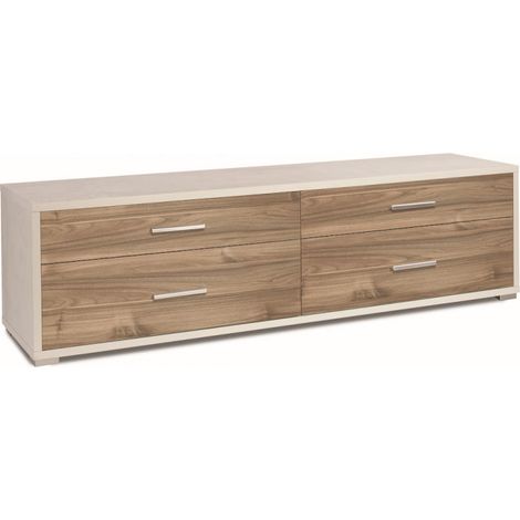 Meuble à 4 tiroirs 179L x 47P x H50 – Finition blanc mat et noyer – Sarmog (1/2)