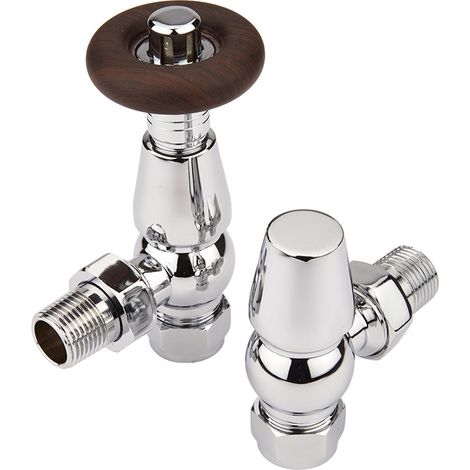 Hudson Reed Windor - Robinets de Radiateur d'Angle Thermostatiques - Effet Bois (1/2)