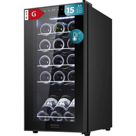 Cecotec Vinoteca Bolero Grandsommelier 1550 Black Compressor, 15 botellas, Silencioso, Alto rendimiento (1/5)