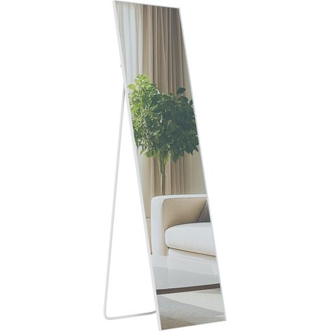 Miroir sur pied ou mural forme rectangulaire en métal blanc mat 140x40 cm 100008604 (1/4)