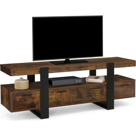 Porta TV PHOENIX 140 cm con legno effetto invecchiato e cassetti neri (1/5)