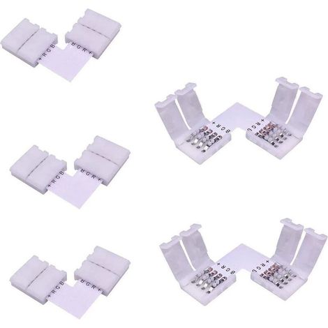 Lot de 5 Connecteurs/ Raccords Rapides en L à Ruban LED RGB 5050 Connecteur d'angle de Bande LED Connecteur à Angle Droit 4 Broches pour SMD 5050 RGB LED Strip de 10mm de Large [Classe énergétique A++ (1/5)