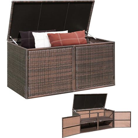 Costway – Coffre de jardin 335L en rotin PE – Cadre en acier – Dimensions 115 x 60 x 65 cm – Charge max 120 kg – 2 étagères intégrées (1/5)
