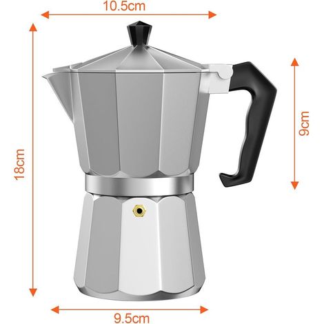 Italienische Kaffeemaschine, 6 Tassen, Aluminium, klassische Mokkakanne, Espressokanne mit Sicherheitsventil, Silikondichtung, geeignet für Gas- und Elektroherde, elegantes silbernes Design (1/5)