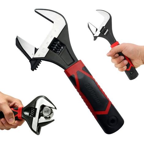 Clé - Clé réglable - Clé à pipe - Clé multifonction - Clé réglable 2 en 1 - Acier chrome-vanadium - 20,6 cm - Noir et rouge - Outil pour la réparation de tuyaux, robinets et contre-écrous. (1/5)