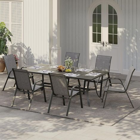 Lot de 4 Chaises de Jardin Empilables en Textilène et Acier, Fauteuils d'Extérieur Design Moderne Gris Anthracite Résistants aux Intempéries et aux UV pour Terrasse, Balcon, Jardin et Piscine (1/5)
