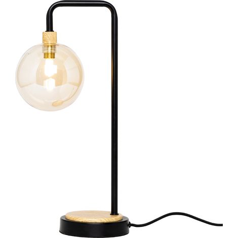 Litecraft Melior Table Lamp Industrial Base With Champagne Tint Glass Shade - Black